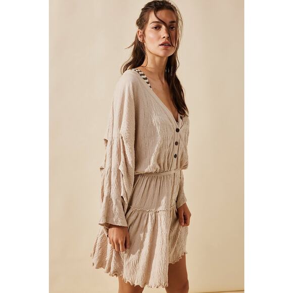 Free People FP Beach Nanette Mini Oat Beige Slouchy Dress Women’s Medium Beachy - Picture 1 of 10